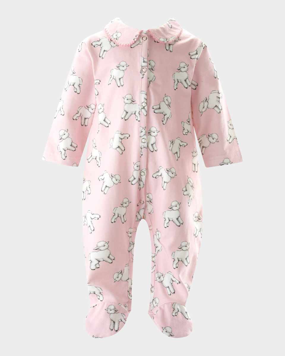 Girl's Lamb Printed Footie, Size Newborn-